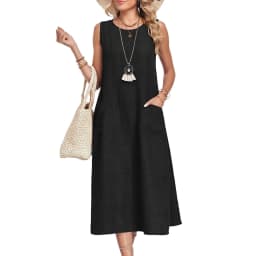 Summer Cotton Linen Sleeveless Maxi Dress For Women O Neck Loose Vest Dress With Pocket Casual Loose Dresses Robe Femme 2026 New