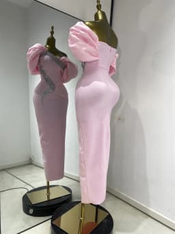 Pink Off Shoulder Satin Bandage Patchwork Evening Dress Silver Glitter Rhinestone Corset Formal Party Gown Guest Look Wholesale
