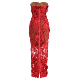 New Red Embroidered Flower Strapless Dress, Women's Slim and Sexy Party Dress, Long Skirt