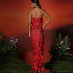 New Red Embroidered Flower Strapless Dress, Women's Slim and Sexy Party Dress, Long Skirt