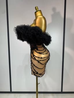 Women Sexy Strapless Backless Black Diamond Mini Dress Evening Party Birthday Costume Nightclub Singer Stage Performance Costume