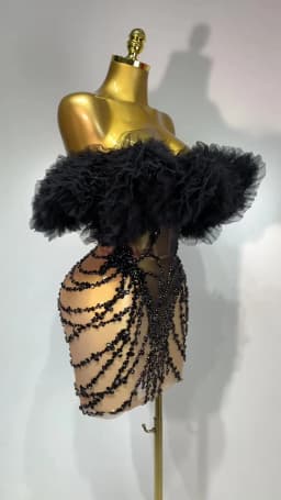 Women Sexy Strapless Backless Black Diamond Mini Dress Evening Party Birthday Costume Nightclub Singer Stage Performance Costume