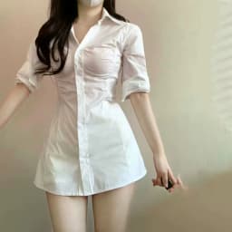 Sexy Mid-Length Shirt Dress Women's Early Autumn New Small Design Sensual Pleated Slimming Korean Style Commute A-Line Dress