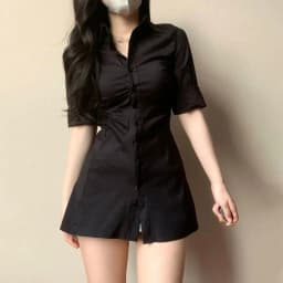 Sexy Mid-Length Shirt Dress Women's Early Autumn New Small Design Sensual Pleated Slimming Korean Style Commute A-Line Dress