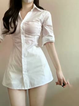 Sexy Mid-Length Shirt Dress Women's Early Autumn New Small Design Sensual Pleated Slimming Korean Style Commute A-Line Dress