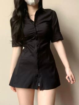 Sexy Mid-Length Shirt Dress Women's Early Autumn New Small Design Sensual Pleated Slimming Korean Style Commute A-Line Dress