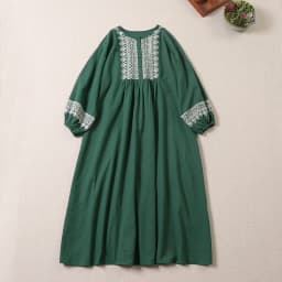 Ele Embroidered Cotton Lin Long Sve Dr Loose Fit A-Line Silhouette Maxi Skirt for Autumn Season Women's Faion