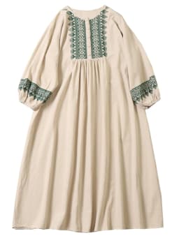 Ele Embroidered Cotton Lin Long Sve Dr Loose Fit A-Line Silhouette Maxi Skirt for Autumn Season Women's Faion