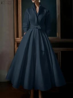 ZANZEA Fashion Women Lapel Neck Long Sleeve Party Dress 2026 Spring Office OL Dresses Belted Robe Solid A Line Waisted Sundress