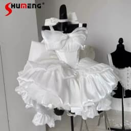 Women's White Angel Princess Fairy Dress Sweet Bow Off Shoulder Slim Strapless Trailing Dress Party Evening Dresses 2024 New