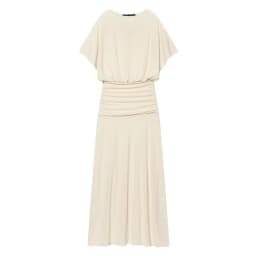 Fashionable Long Midi Dress Summer 2026 Women's Versatile High Waist Pleated Dress Commute Style Short Sleeve round Neck Dress