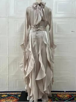 LGRQ Early Autumn Turtleneck Lantern Sleeves Shinny Ruffles Pullover Floor Length Vacation Dress High Waist Female Vestido