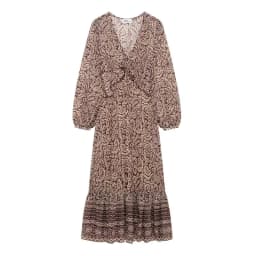 Spring 2025 New Women's Midi Dress V-neck Layered Decoration Print Long Sleeve Commute Style Single Piece Other Material 100%