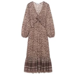 Spring 2025 New Women's Midi Dress V-neck Layered Decoration Print Long Sleeve Commute Style Single Piece Other Material 100%