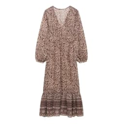 Spring 2025 New Women's Midi Dress V-neck Layered Decoration Print Long Sleeve Commute Style Single Piece Other Material 100%