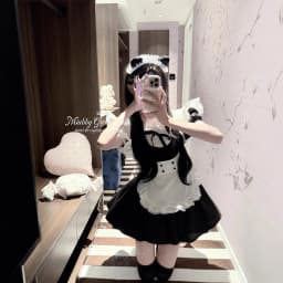 Large Size Maid Uniforms Women's Dress Knot Japanese Anime COSPLAY Courtyard Style Loose Waist Knitted Dress