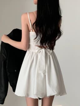 Chic Summer Knot Tie Pleated Flower Bud Strap Dr Girl's Feel High Waist Korean Sle No Sve Polyester Fiber