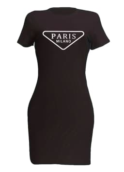 Summer Women's PARIS Letter Print Casual Slim Fit Short Sleeved Round Neck T-Shirt Short Mini Dress