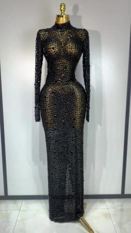 Sparkly Luxury Rhinstones Long Sleeve Elegant Party Dress Women 2025 Performance Stage Outfit Evening Birthday Prom Gown