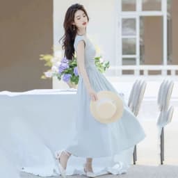 French Style White Suspender Dress Woman Korean Chic Drawstring High Waist Long Dresses Summer Sleeveless Square Collar Dress