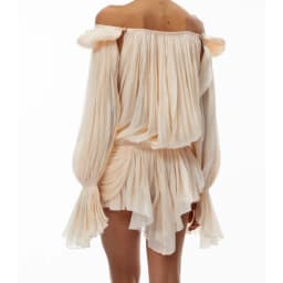 Sexy Trendy Beige Mesh Fold Irregular Dress Women Chic Square Collar Flared Sleeve Pleat Hollow Out Gown Summer Club Party Wear