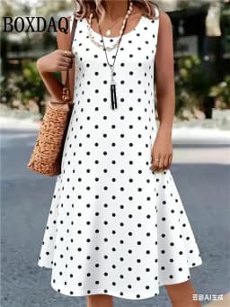 Summer Hot Sale Polka Dot Sleeveless Dress Elegant Women's Fashion 3D Print Mini Dress Casual Round Neck Loose Women's Clothing