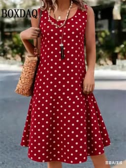 Summer Hot Sale Polka Dot Sleeveless Dress Elegant Women's Fashion 3D Print Mini Dress Casual Round Neck Loose Women's Clothing