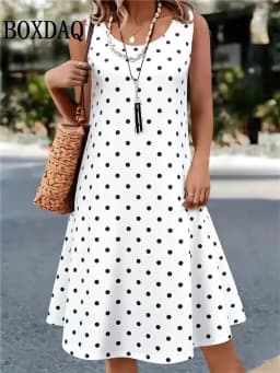 Summer Hot Sale Polka Dot Sleeveless Dress Elegant Women's Fashion 3D Print Mini Dress Casual Round Neck Loose Women's Clothing