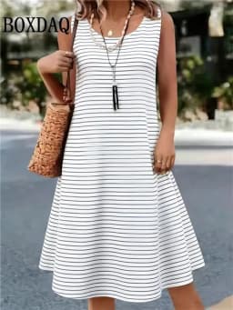 Summer Hot Sale Polka Dot Sleeveless Dress Elegant Women's Fashion 3D Print Mini Dress Casual Round Neck Loose Women's Clothing