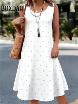 Summer Hot Sale Polka Dot Sleeveless Dress Elegant Women's Fashion 3D Print Mini Dress Casual Round Neck Loose Women's Clothing