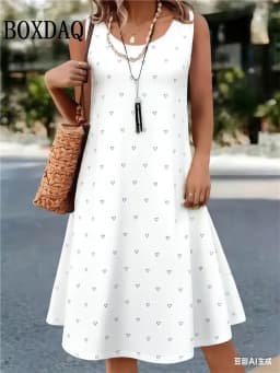 Summer Hot Sale Polka Dot Sleeveless Dress Elegant Women's Fashion 3D Print Mini Dress Casual Round Neck Loose Women's Clothing