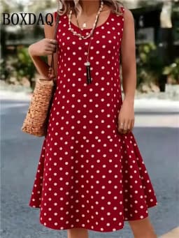 Summer Hot Sale Polka Dot Sleeveless Dress Elegant Women's Fashion 3D Print Mini Dress Casual Round Neck Loose Women's Clothing