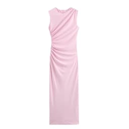 BSAY Women Fashion Summer New White Pleated Back Zip Sleeveless Crewneck Vest Long Dress Chic Female Elegant Evening