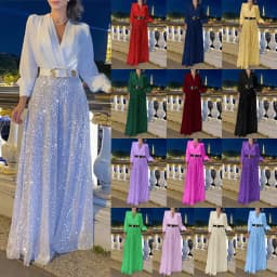 jumpsuit Women Spring Autumn, High-end V-neck Long Sleeved Shirt, Elegant Temperament, Cinched Waist, Sequins, French Wide Legs