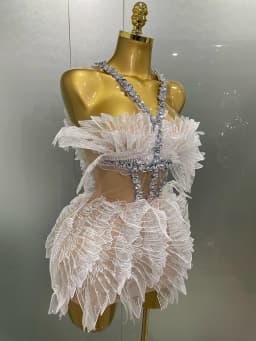 Sexy Shining Gold Crystal Transparent Wings Mini Dress 2025 Women Birthday Party Bar Nightclub Singer Stage Performance Costume