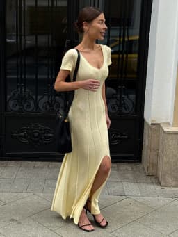 TARUXY Spring Summer Short-Sleeved Knitted Dress Women Solid V-Neck Slit Long Dress Slim Sexy Commuting Leisure Dress Female New