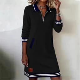 Autumn Winter Fashionable Versatile Women's Dress Casual Contrasting Color Splicing Lapel Long-sleeved Loose Dress With Pockets