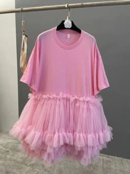 [EWQ] Fashion Streetwear Ball Gown Dress Solid Colors Spliced Irregular Mesh Loose Women Dresses 2025 Summer New Tide 16O6549