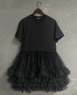[EWQ] Fashion Streetwear Ball Gown Dress Solid Colors Spliced Irregular Mesh Loose Women Dresses 2025 Summer New Tide 16O6549