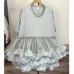 [EWQ] Fashion Streetwear Ball Gown Dress Solid Colors Spliced Irregular Mesh Loose Women Dresses 2025 Summer New Tide 16O6549