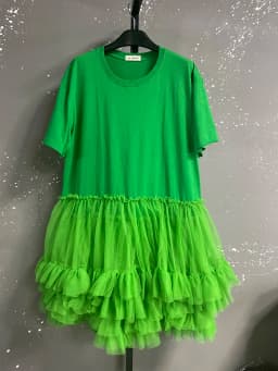 [EWQ] Fashion Streetwear Ball Gown Dress Solid Colors Spliced Irregular Mesh Loose Women Dresses 2025 Summer New Tide 16O6549