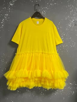 [EWQ] Fashion Streetwear Ball Gown Dress Solid Colors Spliced Irregular Mesh Loose Women Dresses 2025 Summer New Tide 16O6549