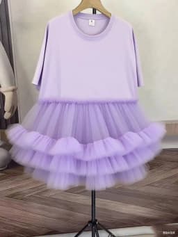 [EWQ] Fashion Streetwear Ball Gown Dress Solid Colors Spliced Irregular Mesh Loose Women Dresses 2025 Summer New Tide 16O6549