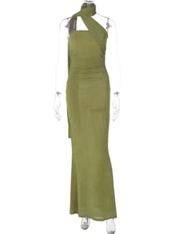 Mozision Halter Strapless Sexy Maxi Dress For Women Fashion Green Off-shoulder Backless Sleeveless Bodycon Elegant Long Dress