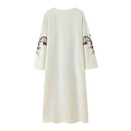 Summer 2025 New Women's Loose Design Sense Flower Embroidery Long Dress Mid-Length A-Line Skirt Style V-Neckline Long Sleeve
