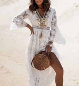 Women's Dress White Hollow Out Cotton Sundress Lace Sleeveless Long Splicing Summer Party Elegant Evening Woman Skirt Clothing