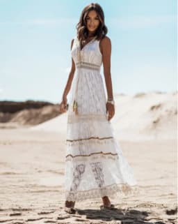 Women's Dress White Hollow Out Cotton Sundress Lace Sleeveless Long Splicing Summer Party Elegant Evening Woman Skirt Clothing