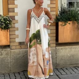 Casual Off Shoulder Hollow Swing Beach Dress Loose Suspender Summer Bohemian Dress Vintage Women V Neck Sleeveless Holiday Dress