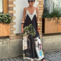 Casual Off Shoulder Hollow Swing Beach Dress Loose Suspender Summer Bohemian Dress Vintage Women V Neck Sleeveless Holiday Dress