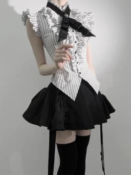 Gothic Lolita Harajuku Subculture Striped Puff Sleeve Bow Lace Mini Dress Women Y2k Double Breasted Casual Party Outfit New 2026